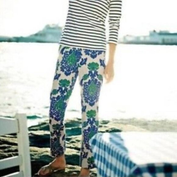 Boden | Blue Green Cream Sorrento Ankle Skimmer Linen Pants Size US 2R - Picture 4 of 5